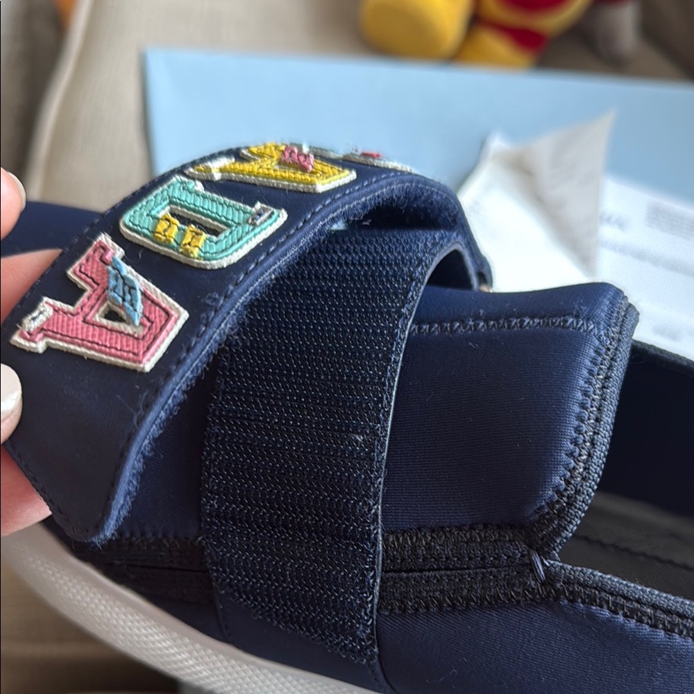Prada Navy Sneakers with Multicolor Logo - Picture 7 of 8